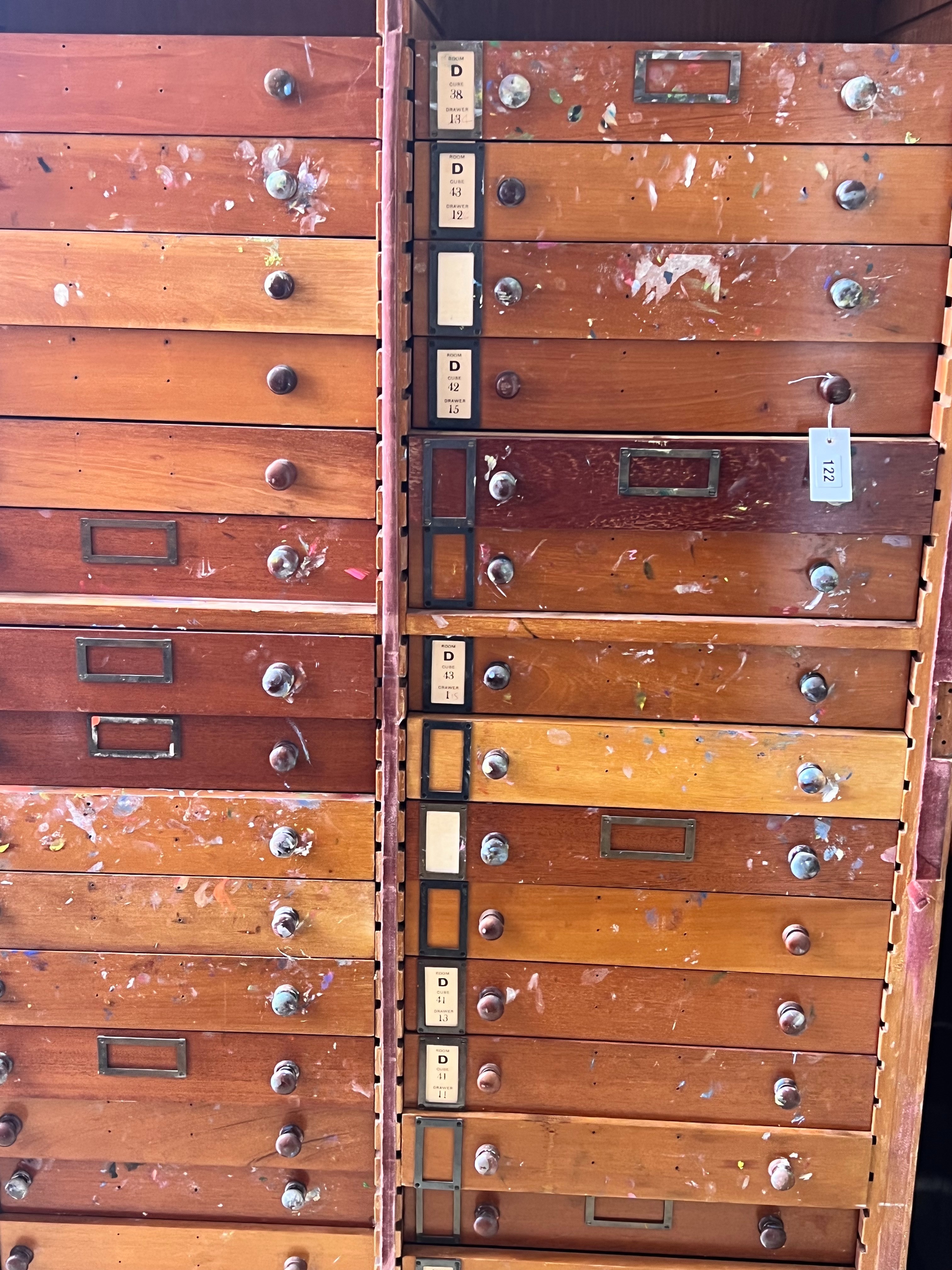 A vintage mahogany geology cabinet, width 109cm depth 64cm height 188cm
